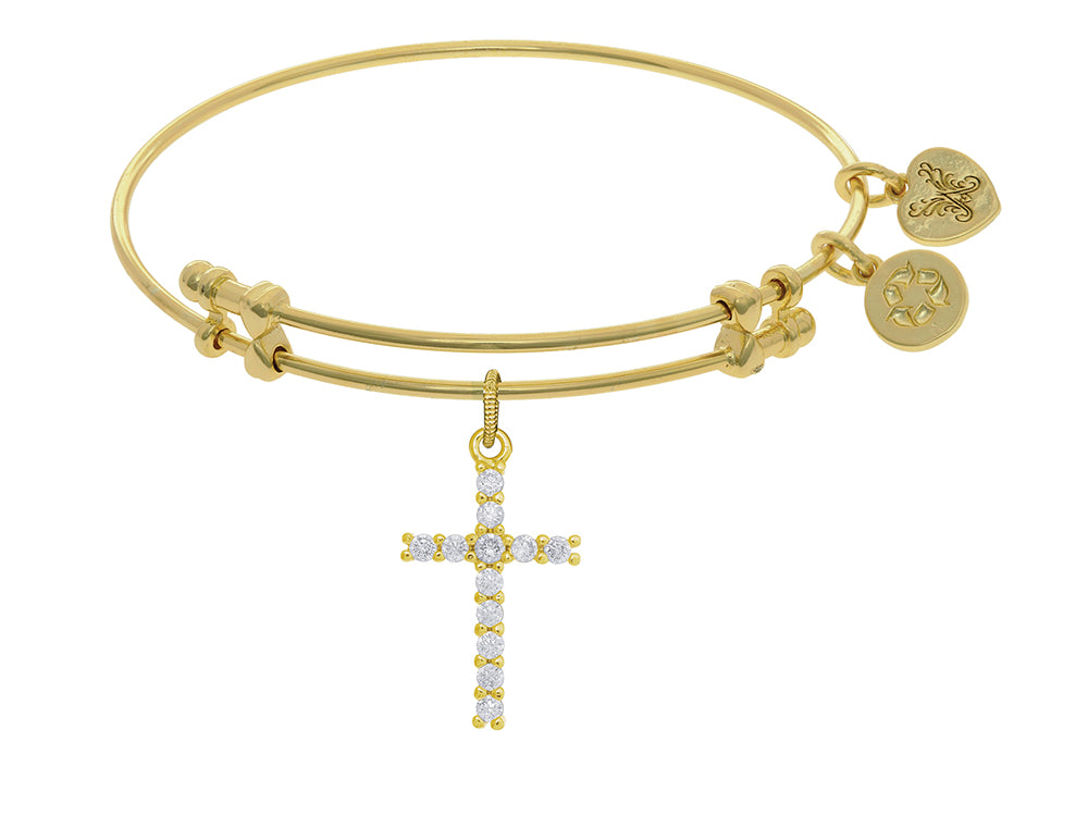 Angelica Collection Brass With Yellow Cross Charm With White CZ On Yel Low Bangle