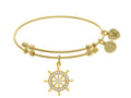 Angelica Collection Brass With Yellow Ship's Steering Wheel Charm With White CZ On Yellow Bangle