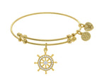 Angelica Collection Brass With Yellow Ship's Steering Wheel Charm With White CZ On Yellow Bangle