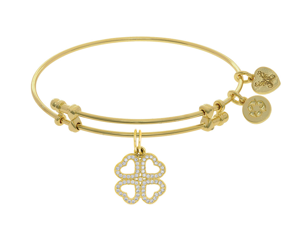 Angelica Collection Brass With Yellow Heart Clover Charm With White CZ On Yellow Bangle