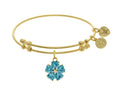 Angelica Collection Brass Yellow 5-heart Flower Charm Lite Blue+small Center White CZ On Yellow Bangle