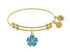Angelica Collection Brass Yellow 5-heart Flower Charm Lite Blue+small Center White CZ On Yellow Bangle