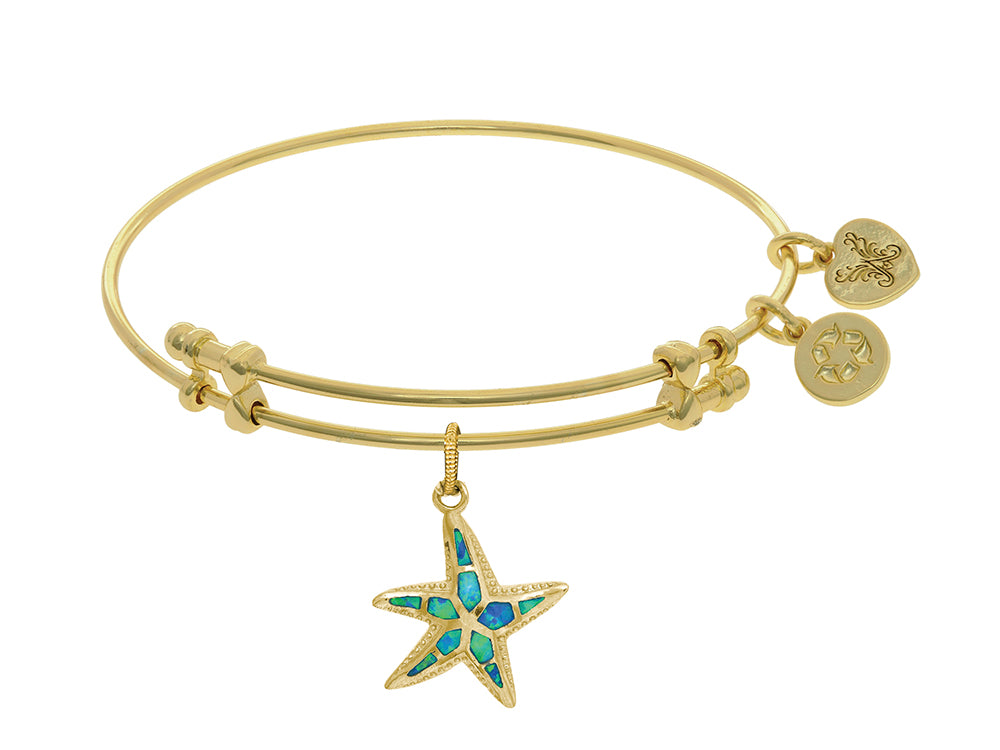 Angelica Collection Brass With Yellow Created Opal Starfish Charm On Yellow Bangle