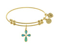 Angelica Collection Brass With Yellow Created Opal Cross Charm On Yell Ow Bangle