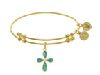 Angelica Collection Brass With Yellow Created Opal Cross Charm On Yell Ow Bangle