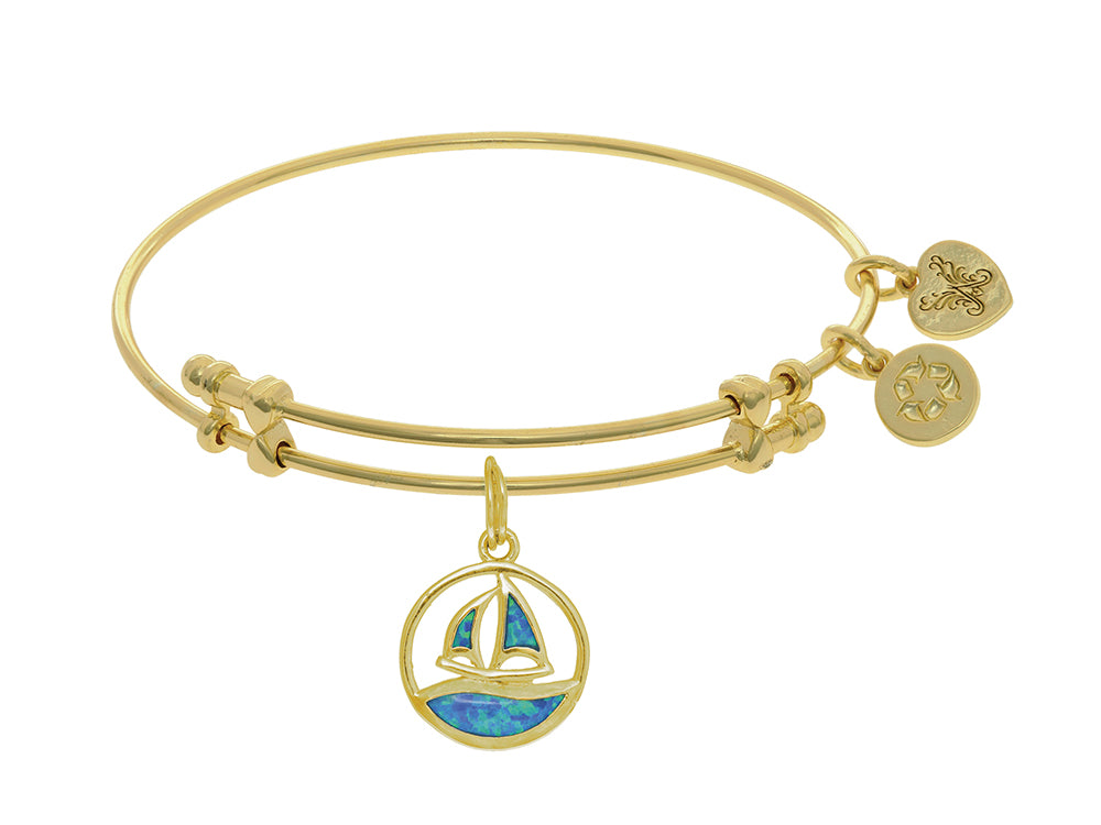 Angelica Collection Brass With Yellow Created Opal Sail Boat Charm On Yellow Bangle