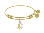 Angelica Collection Brass With Yellow+white Cat Sitting On 1/4 Moon Charm On Yellow Bangle