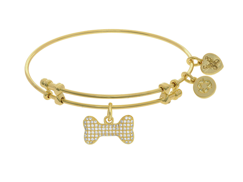 Brass With Yellow Finish Charm With White CZ On Ye Llow Angelica Collection Bangle Bone