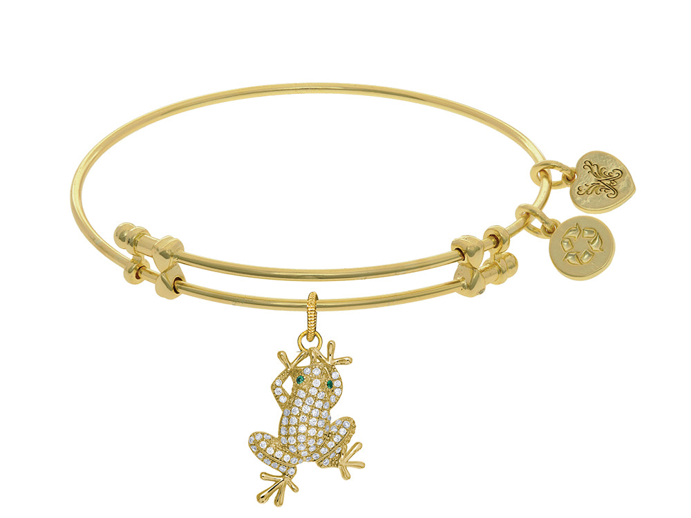 Brass With Yellow Finish Frog Charm With White CZ On Yellow Angelica Collection Bangle