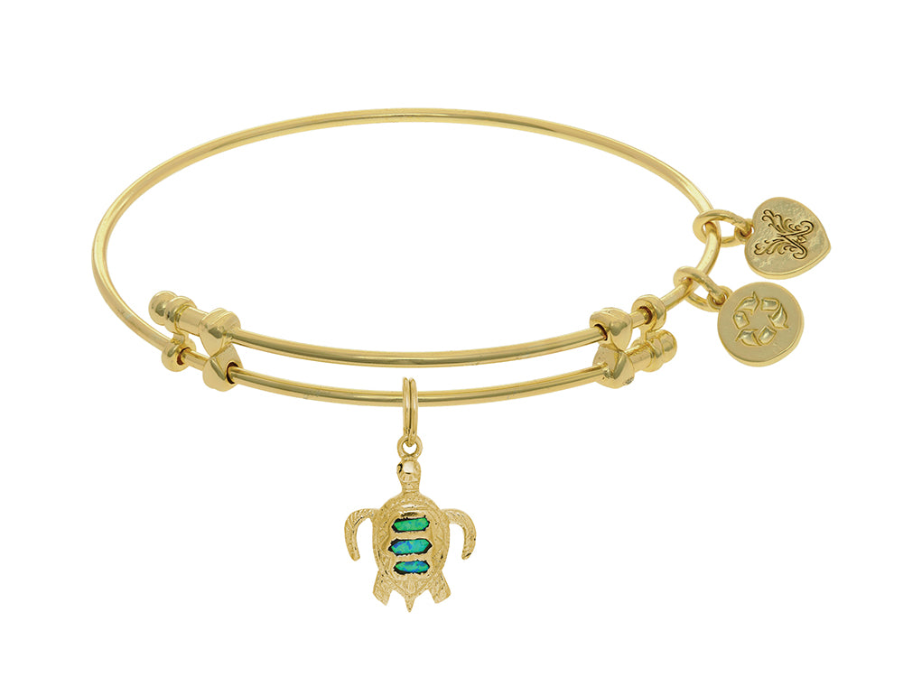 Brass With Yellow Finish Charm With Created Opal Turtle On Yellow Angelica Collection Bangle