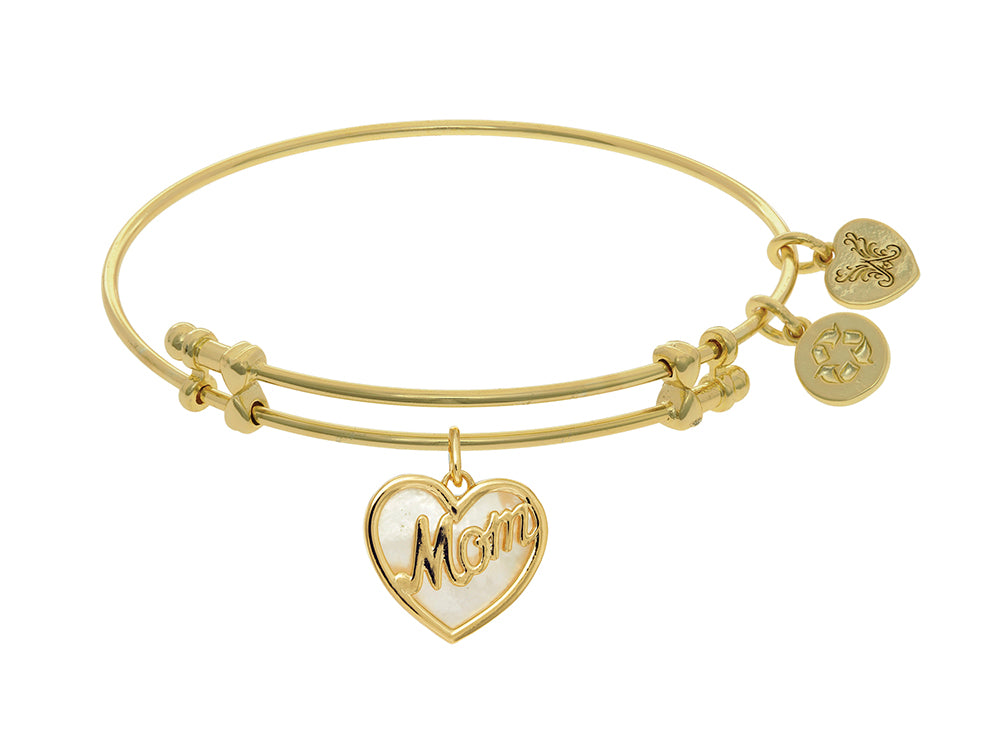 Brass With Yellow Finish Charm On Yellow Angelica Collection Bangle With Created Mop Mom