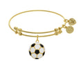 Brass With Yellow Finish Charm With Black+white Enamel Soccer Ball On Yellow Angelica Collection Bangle