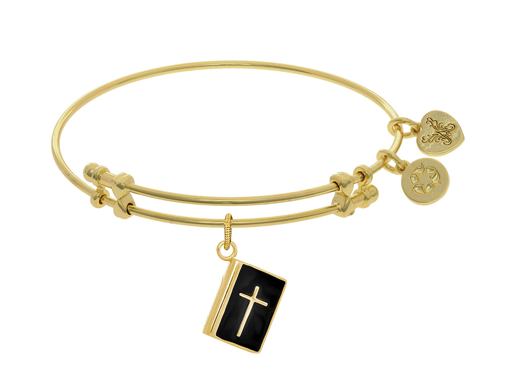 Brass With Black Enamel Bible Charm On Angelica Collection Bangle