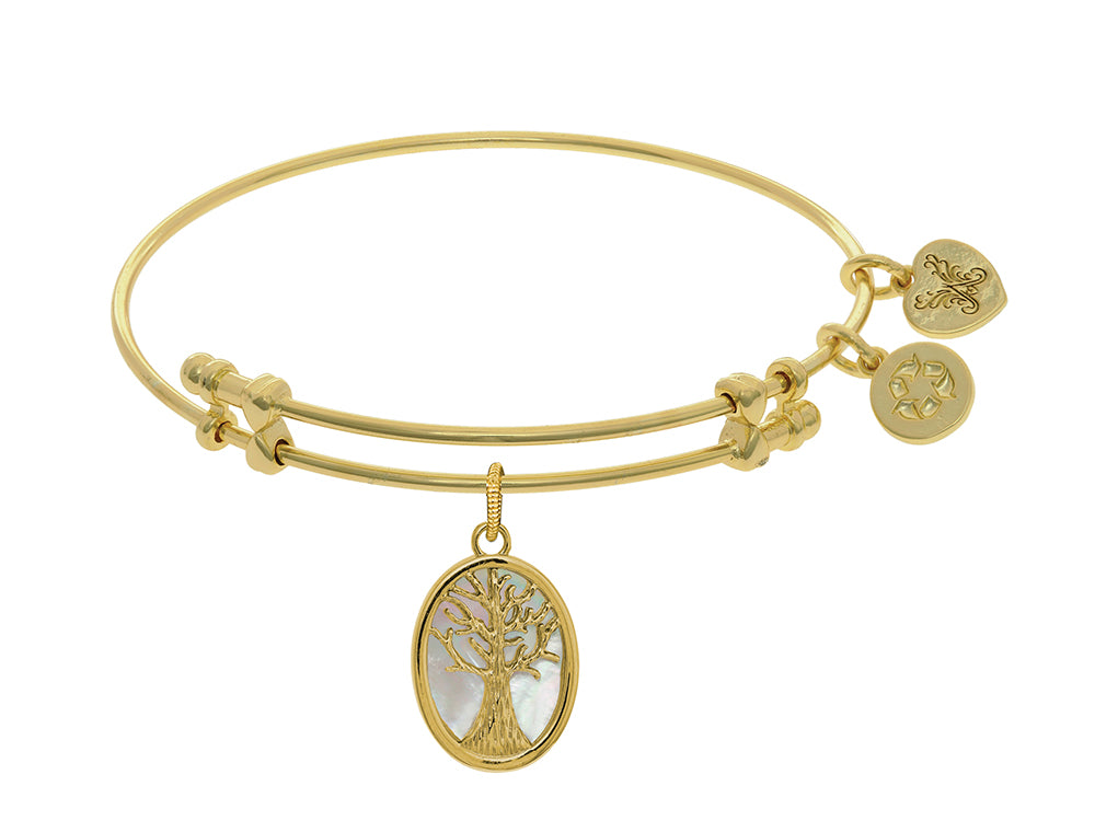 Brass With Yellow Tree Of Life On Created Mop Oval Charm On Yellow Angelica Collection Bangle