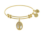 Brass With Yellow Tree Of Life On Created Mop Oval Charm On Yellow Angelica Collection Bangle
