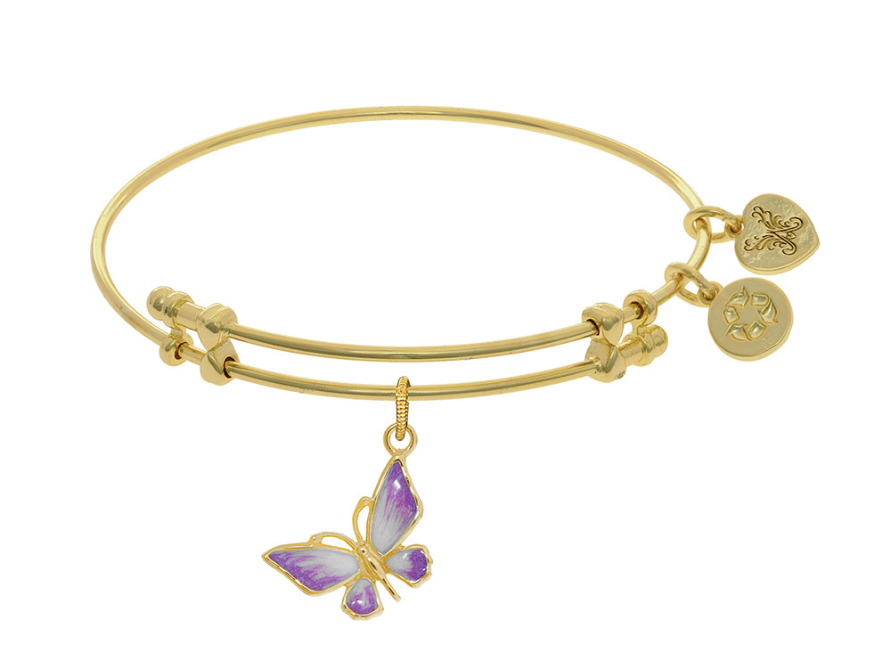 Angelica Collection Brass With Yellow Butterfly Charm With White To Pink Fading Enamel On Yellow Bangle