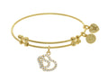 Angelica Collection Brass With Yellow Double Heart Charm With White CZ On White Bangle