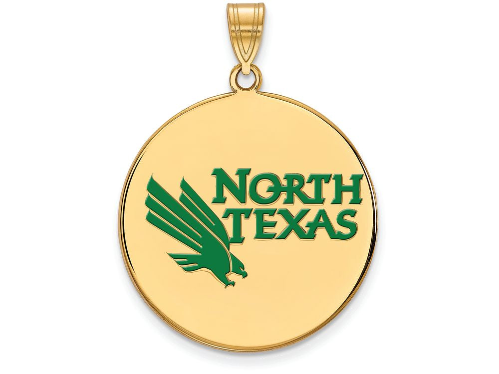 Logoart Sterling Silver Gp University Of North Texas Extra Large  Enamel Disc Pendant