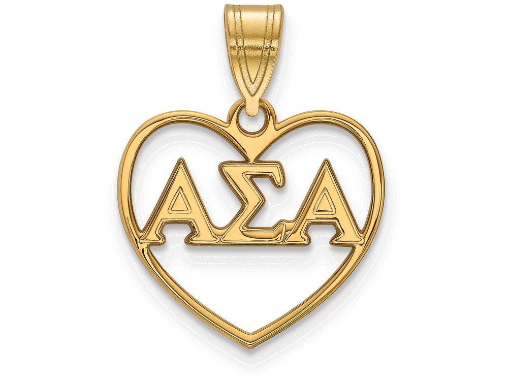Logoart Sterling Silver Gp Alpha Sigma Alpha Heart Pendant