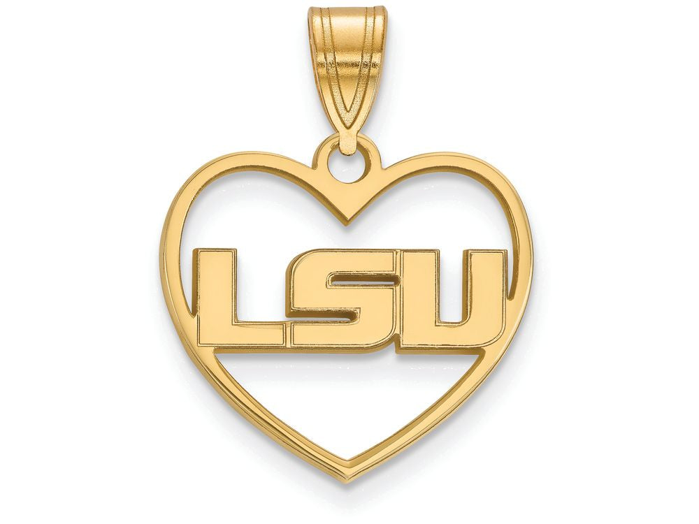 Logoart Sterling Silver Gp Louisiana State University Pendant In Heart