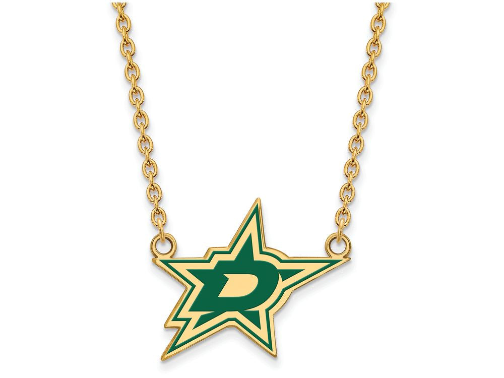 Sterling Silver Gp Nhl Logoart Dallas Stars Large  Enamel Pendant Necklace