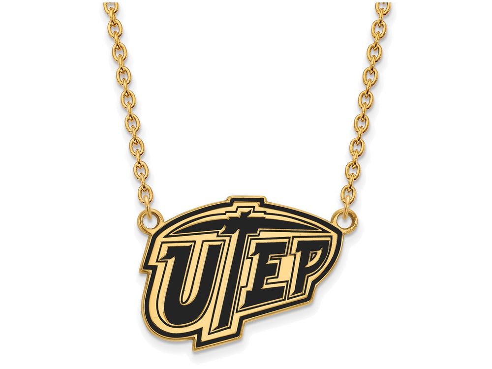 Logoart Sterling Silver Gp The U Of Texas At El Paso Large  Enamel Pendant Necklace