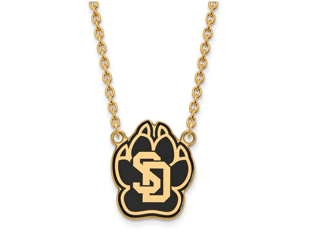 Logoart Sterling Silver Gp U Of South Dakota Large  Enamel Pendant Necklace