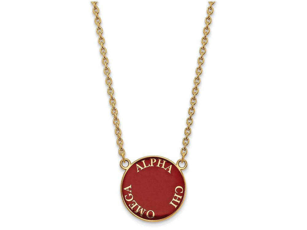 Logoart Sterling Silver Gp Alpha Chi Omega Large Enamel Pendant Necklace