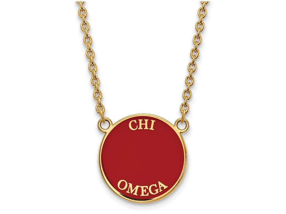 Logoart Sterling Silver Gp Chi Omega Large Enamel Pendant Necklace