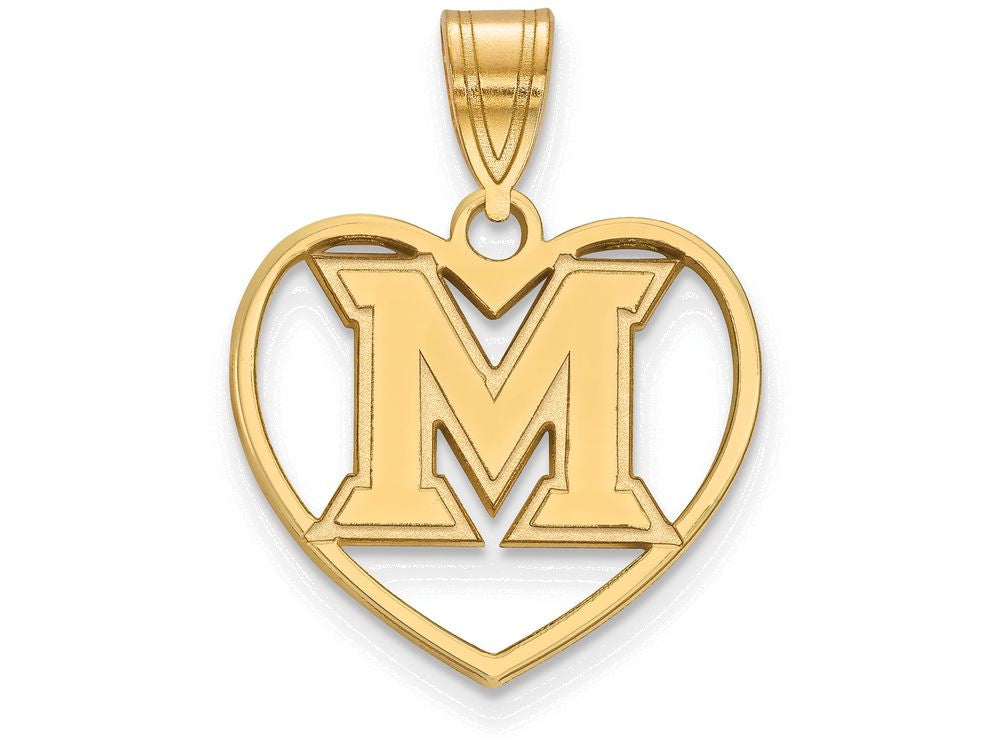 Logoart Sterling Silver Gp Miami University Pendant In Heart