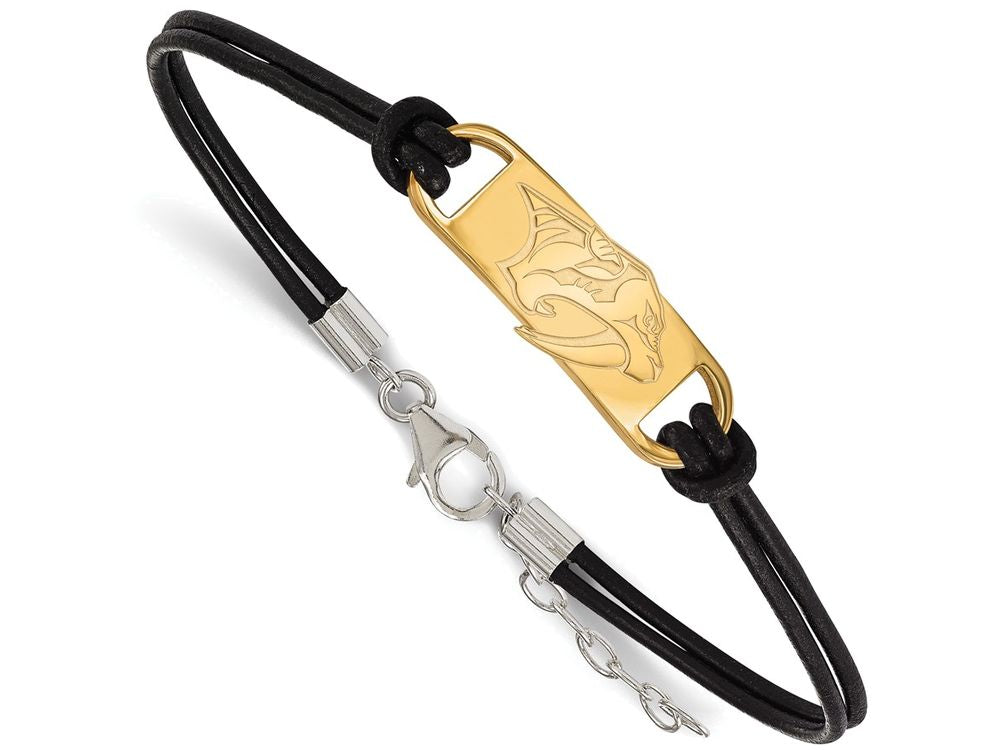 Logoart Sterling Silver Gp Nashville Predators Leather Bracelet Small Cent