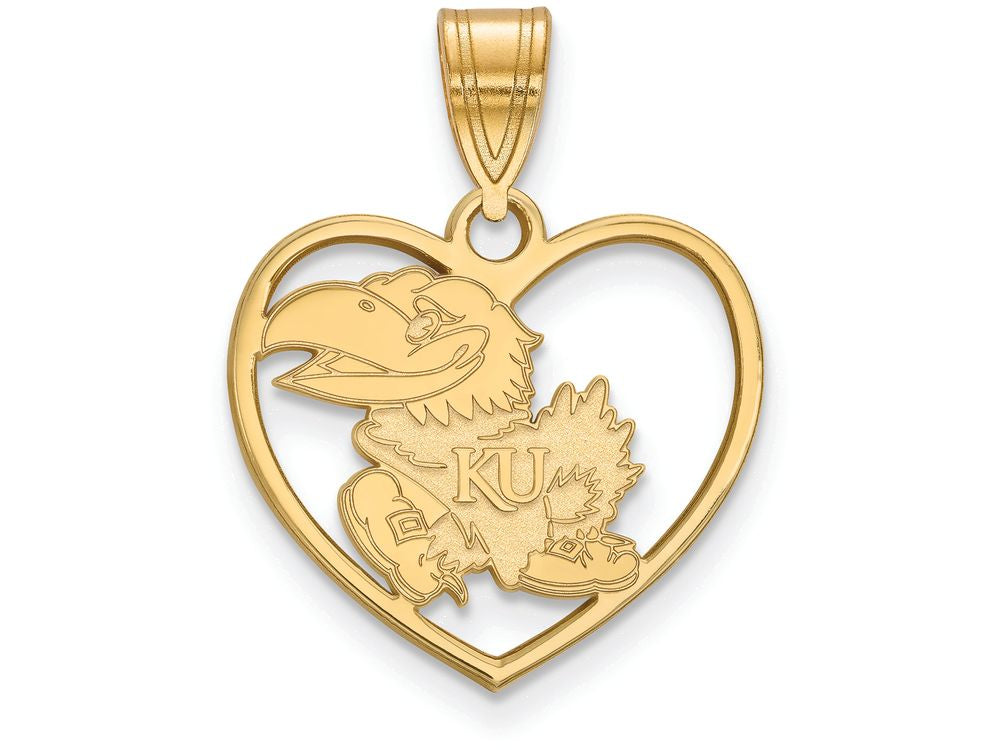 Logoart Sterling Silver Gp University Of Kansas Pendant In Heart