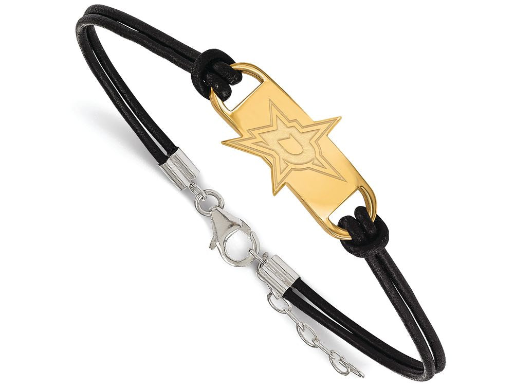 Logoart Sterling Silver Gp Dallas Stars Leather Bracelet Small Center