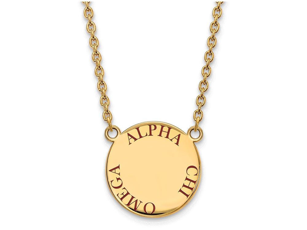 Logoart Sterling Silver Gp Alpha Chi Omega Large Enamel Pendant Necklace