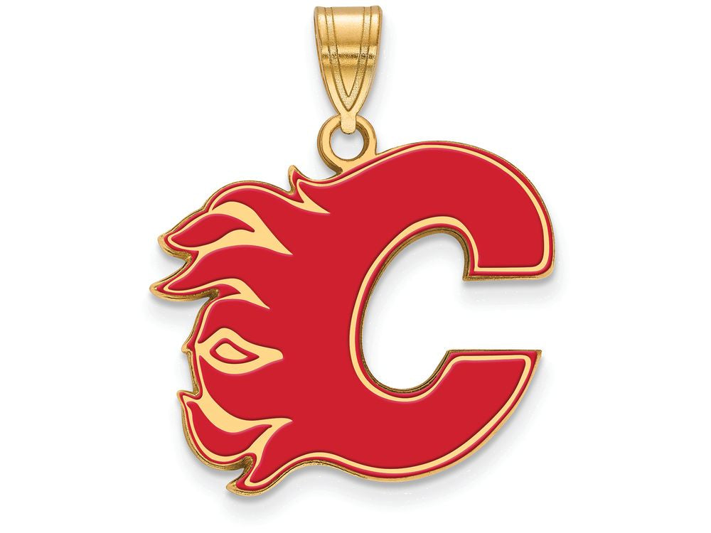 Sterling Silver Gp Nhl Logoart Calgary Flames Large Enamel Pendant