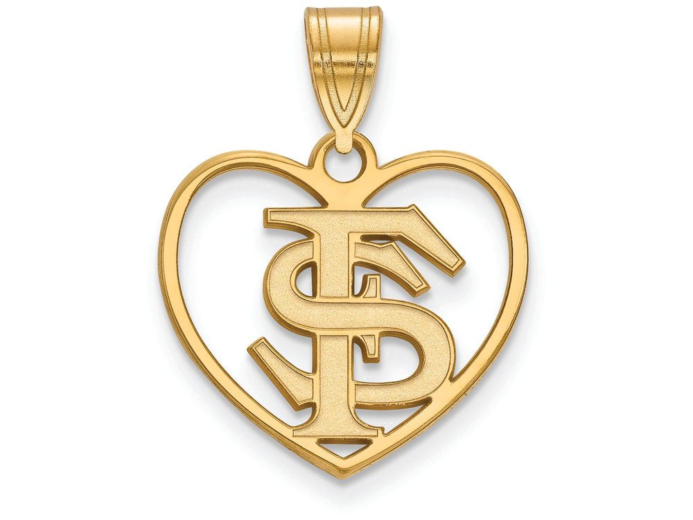 Logoart Sterling Silver Gp Florida State University Pendant In Heart