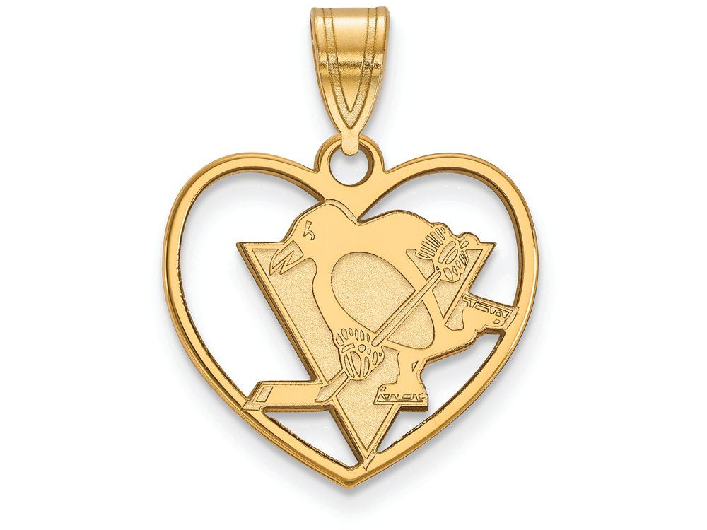 Sterling Silver Gp Nhl Logoart Pittsburgh Penguins Pendant In Heart