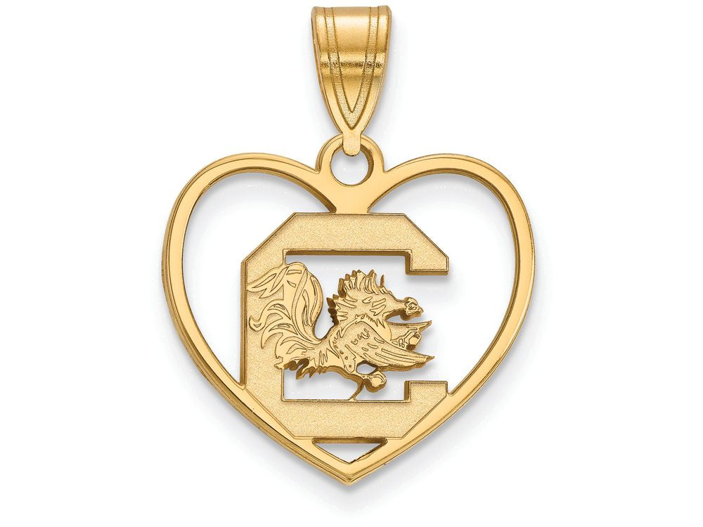 Logoart Sterling Silver Gp University Of South Carolina Pendant In Heart