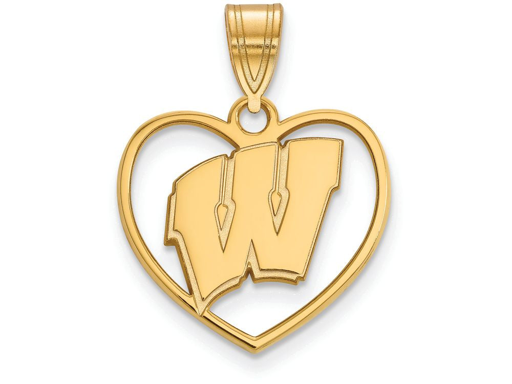 Logoart Sterling Silver Gp University Of Wisconsin Pendant In Heart