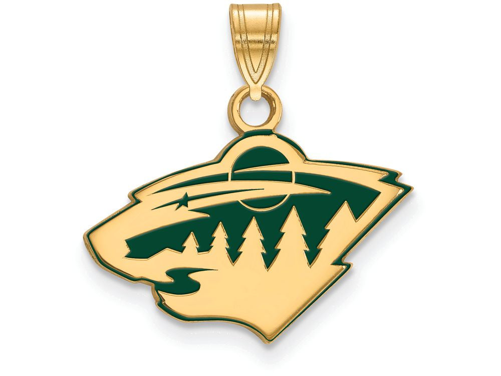 Sterling Silver Gp Nhl Logoart Minnesota Wild Small Enamel Pendant