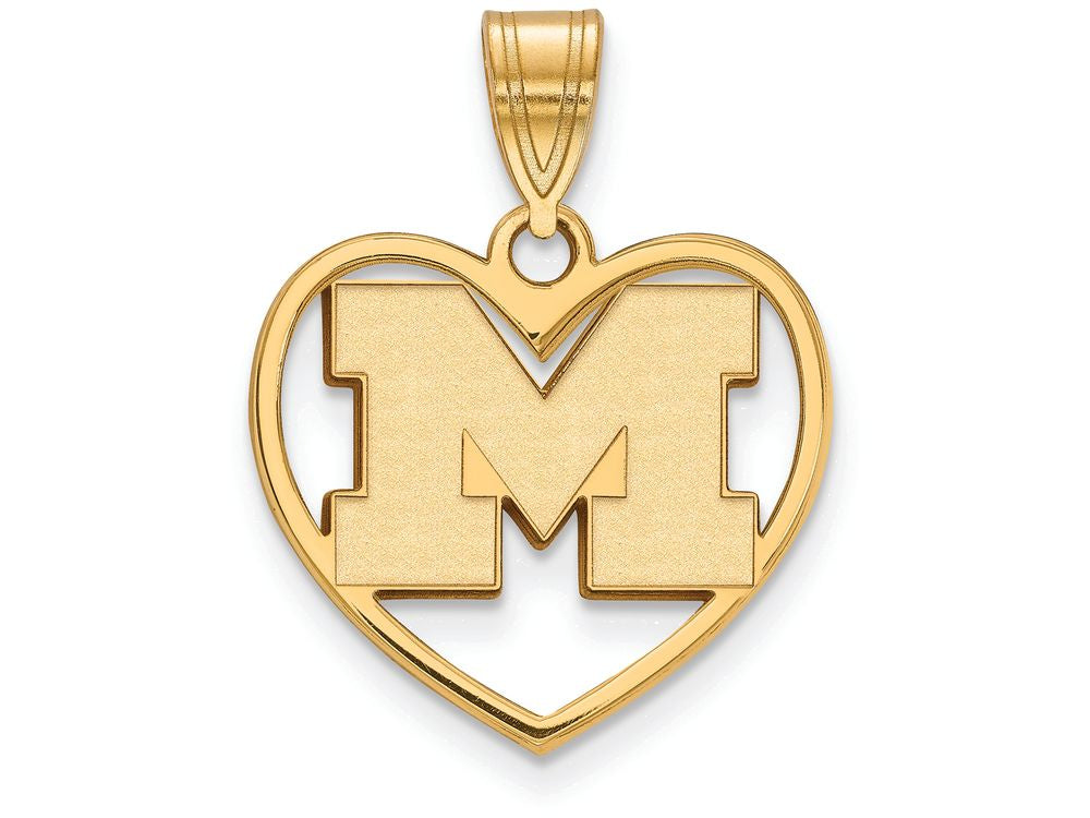 Logoart Sterling Silver Gp Michigan (univ Of) Pendant In Heart