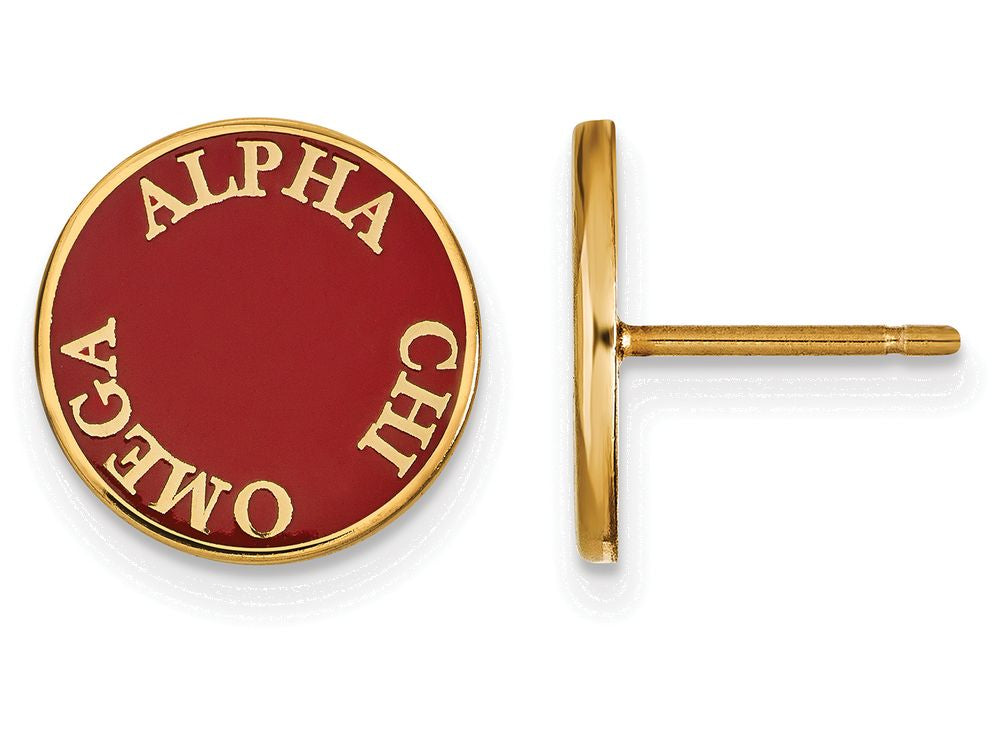 Logoart Sterling Silver Gp Alpha Chi Omega Enameled Post Earrings