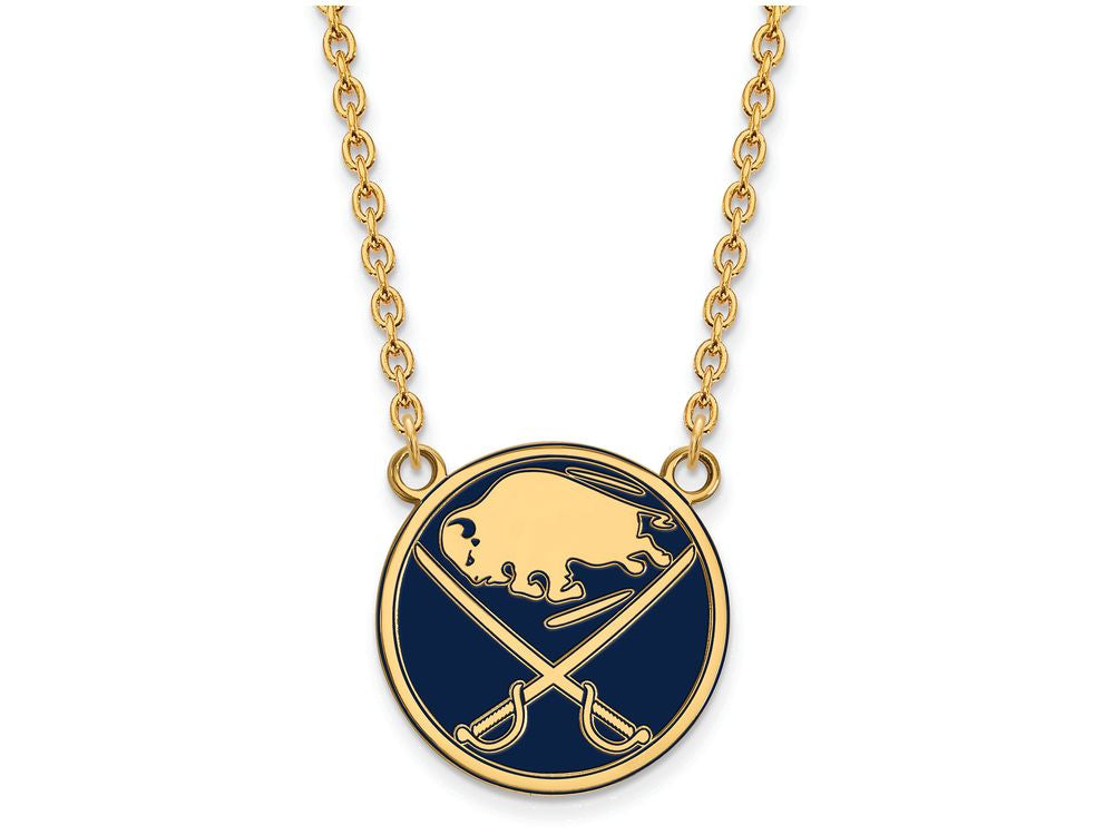 Sterling Silver Gp Nhl Logoart Buffalo Sabres Large  Enamel Pendant Necklace