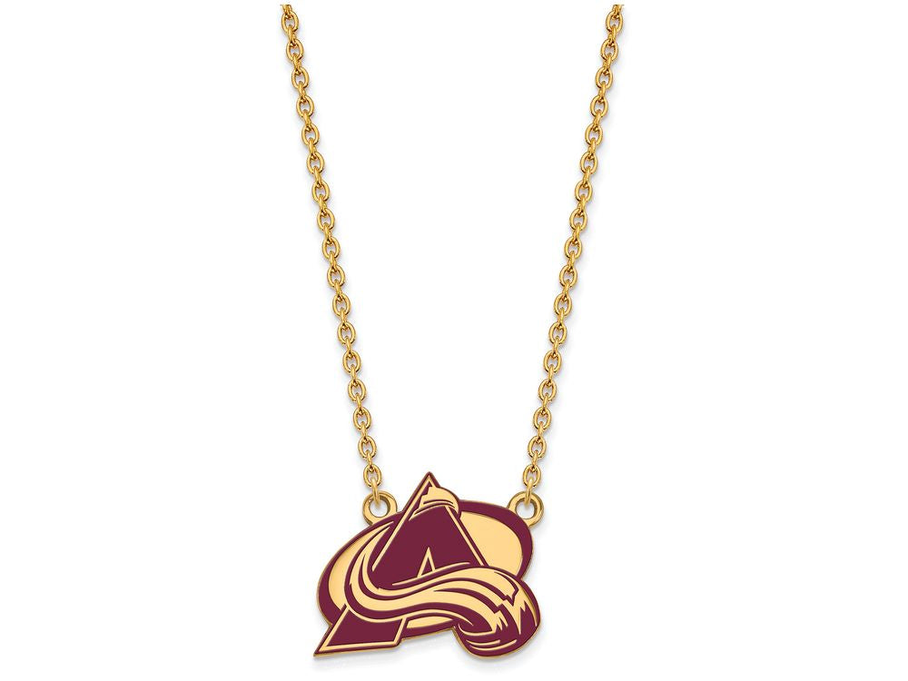 Sterling Silver Gp Nhl Logoart Colorado Avalanche Large  Enamel Pendant Necklace