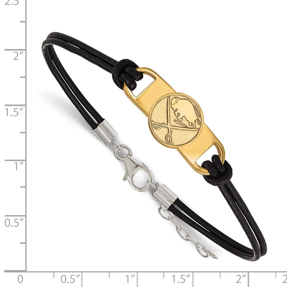 Logoart Sterling Silver Gp Buffalo Sabres Leather Bracelet Small Center