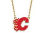 Sterling Silver Gp Nhl Logoart Calgary Flames Large  Enamel Pendant Necklace