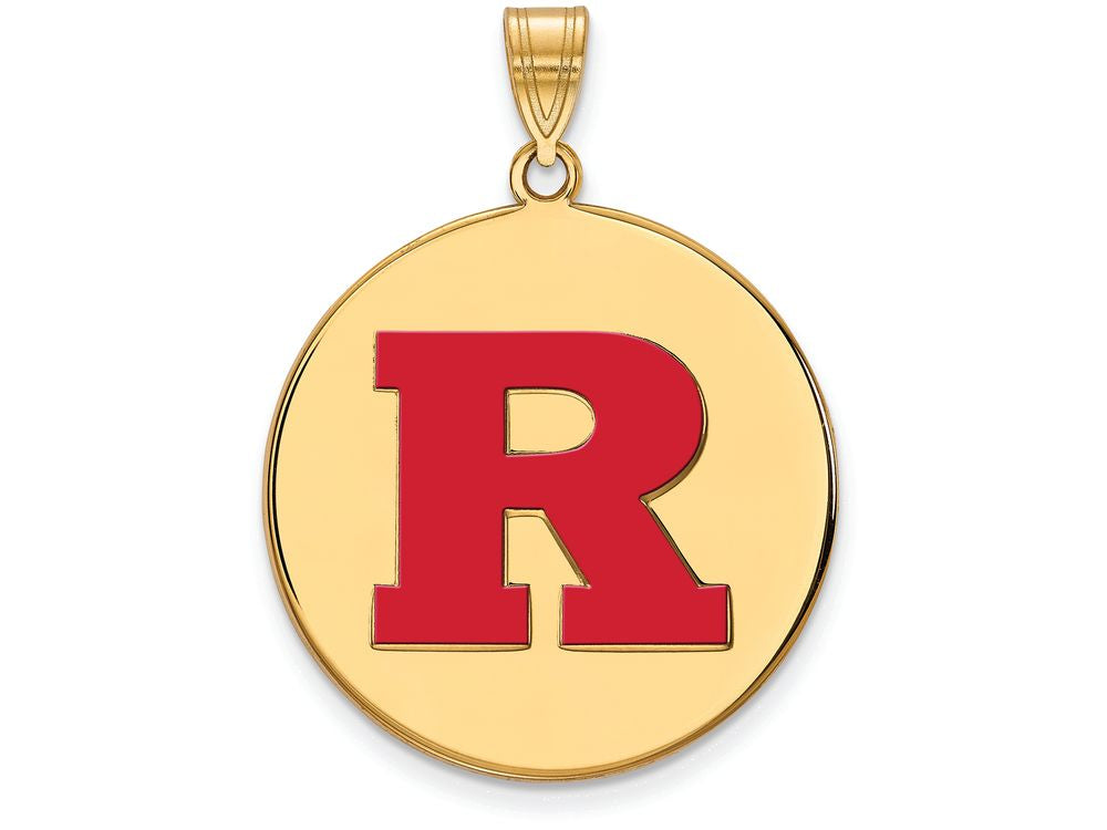 Logoart Sterling Silver Gp Rutgers Extra Large  Enamel Disc Pendant