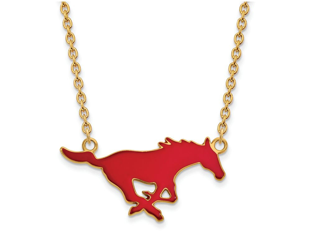 Logoart Sterling Silver Gp Southern Methodist U Large  Enamel Pendant Necklace