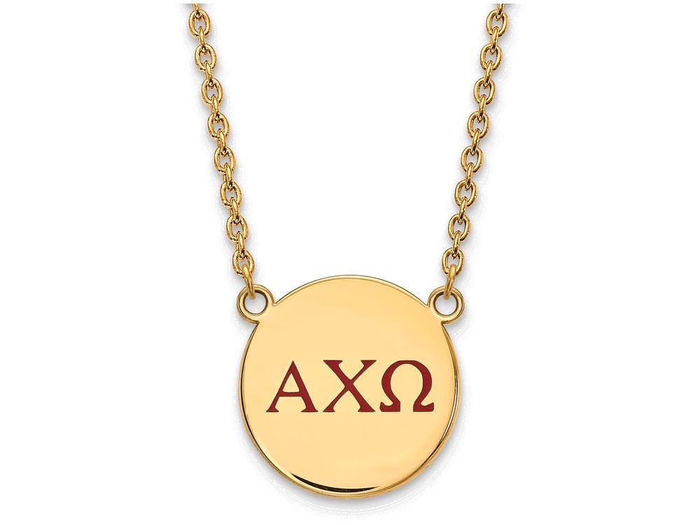 Logoart Sterling Silver Gp Alpha Chi Omega Large Enamel Pendant Necklace