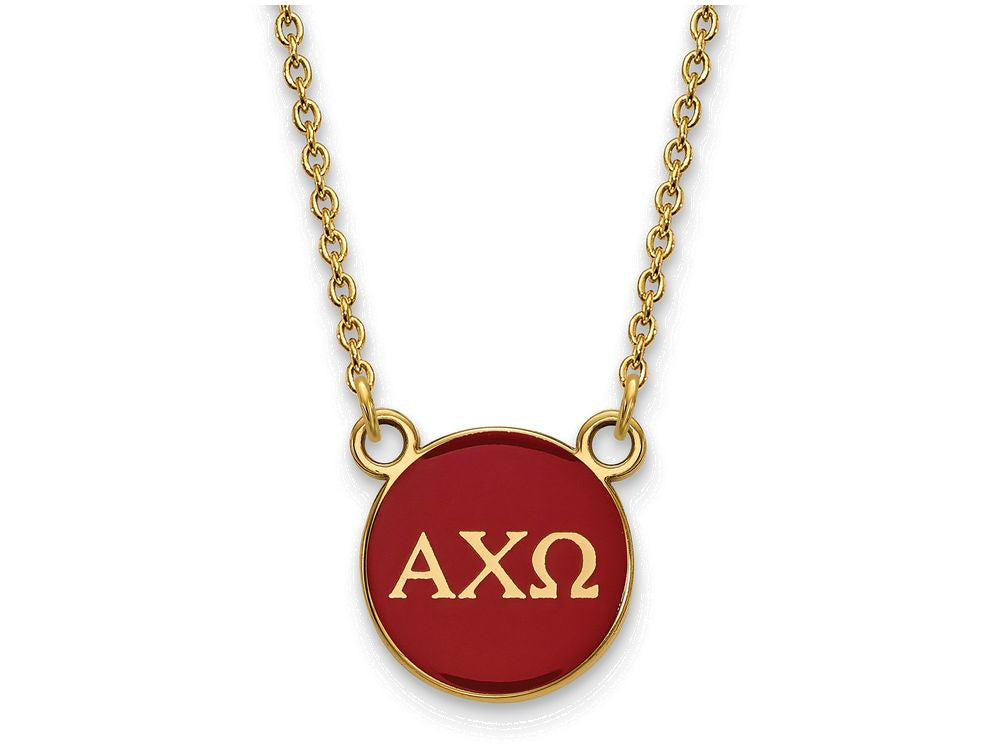 Logoart Sterling Silver Gp Alpha Chi Omega Small Enamel Pendant Necklace